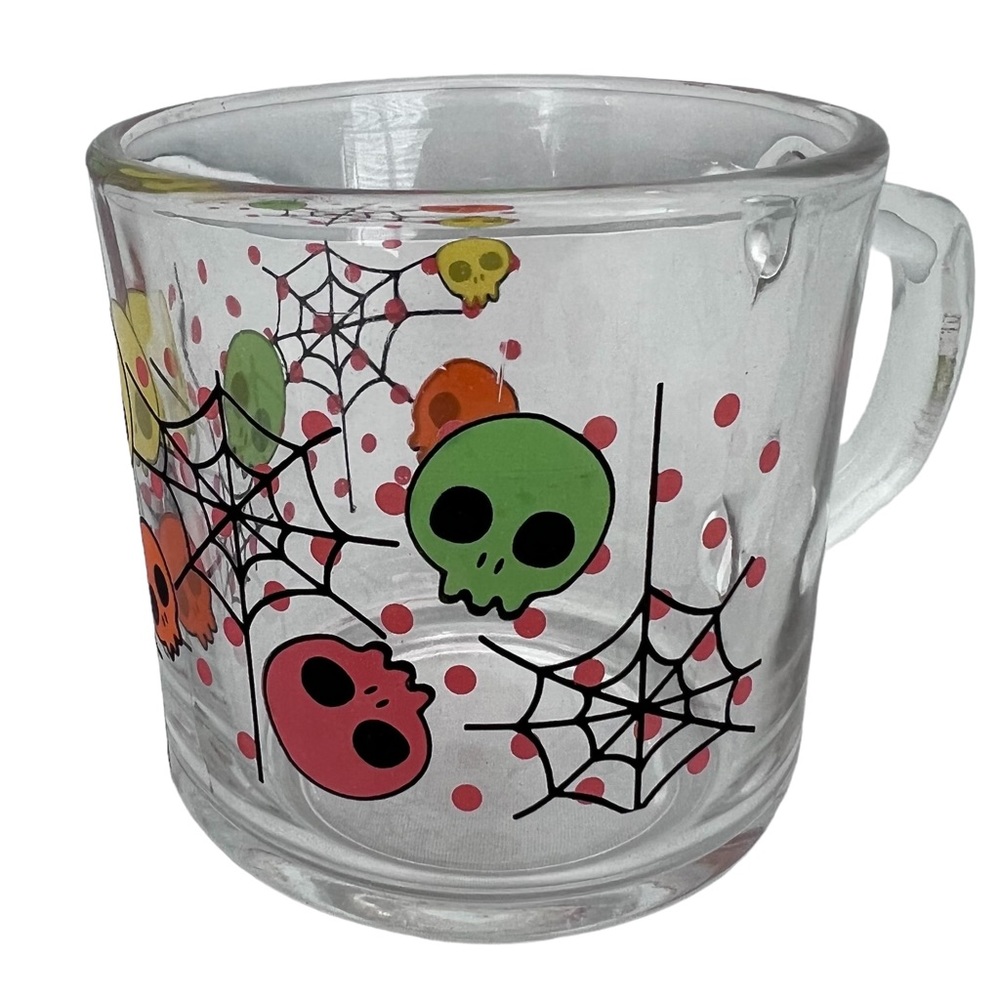 Vintage Halloween glass coffee tea mug skulls Mexico